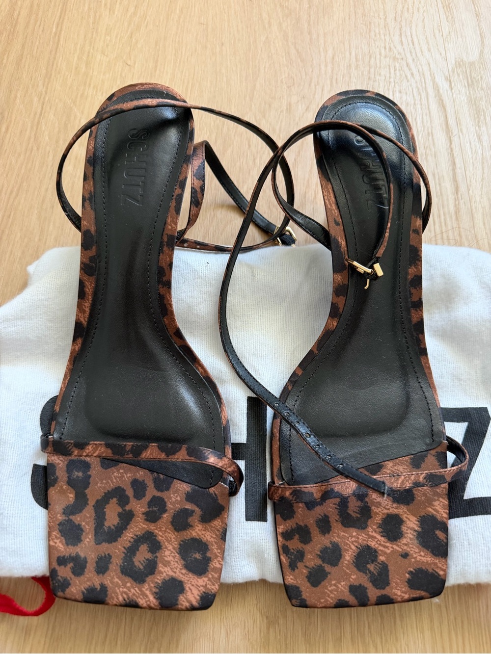 SCHUTZ Leopard Print Strappy Square-Toe Sandals